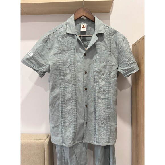 Dandy Del Mar Other - Dandy Del Mar Mens XS Green Brisa Cuban Short Sleeve + Pants Linen Embroidered